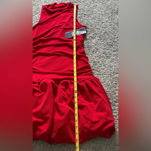 Madden NYC Red Sleeveless Mock-Neck Ruche Dress - Image 5