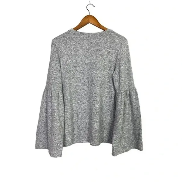 Zara Oversized Bell Longsleeve Soft Knit Pullover Sweater Crew Neck M Gray #4141 - Image 11