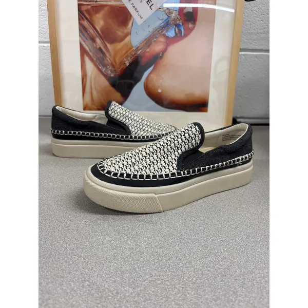 7 Dolce Vita Saydi Slip on tweed sneaker shoe black white multi woven - Image 3