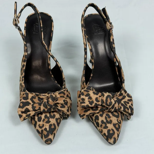 AAJ By Aminah Size-6M Womens Pump Heel Gemma Brown Leopard‎ Bow Slingback - Image 2