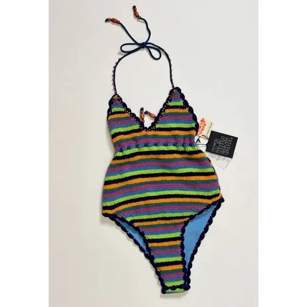 NWT!! FREE PEOPLE It's Now Cool‎ the Crochet Tie One Piece Swimsuit Medium Large - Image 2