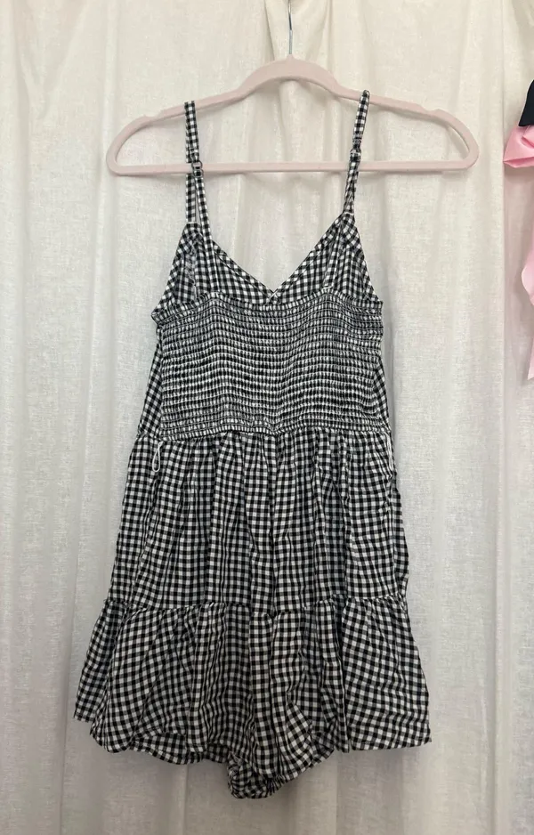 Hollister Game Day Black And White Plaid Romper - Image 2