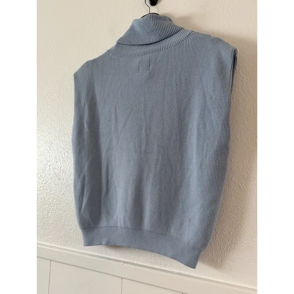 Maeve Anthropologie Sleeveless Turtleneck Sweater Vest Blue Ribbed Knit Size S - Image 7