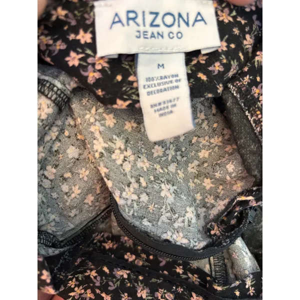 Arizona Jean‎ Co Black Ditsy Floral Midi Skirt Side Slit Rayon Size Medium - Image 2