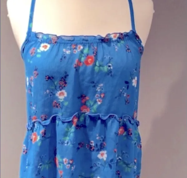 Hollister Y2K Blue Boho Floral Ruffle Cami Babydoll Tank Top - Image 2