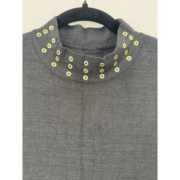 Black Rivet Metallic Sweater Vest XL Gray Gold Grommet Mock Neck Sleeveless Top - Image 3