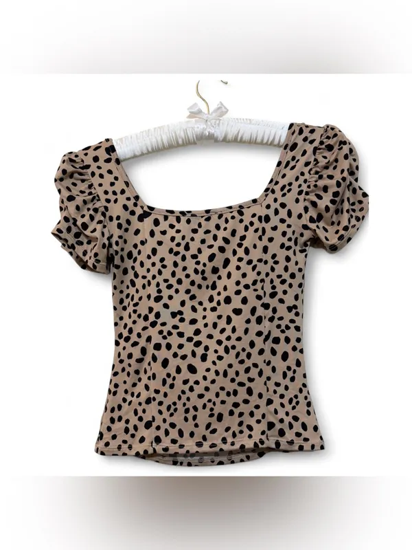 Lulus Women’s Oh Darling Black and Tan Dot Print Puff Sleeve Top Size XS - Image 13