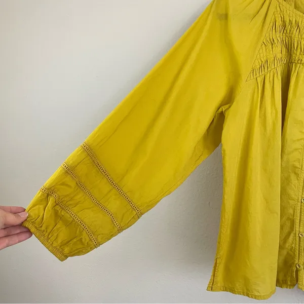 Cleobella Nerea Cotton Blouse in Citrine Yellow‎ Balloon Sleeves Size Medium - Image 4