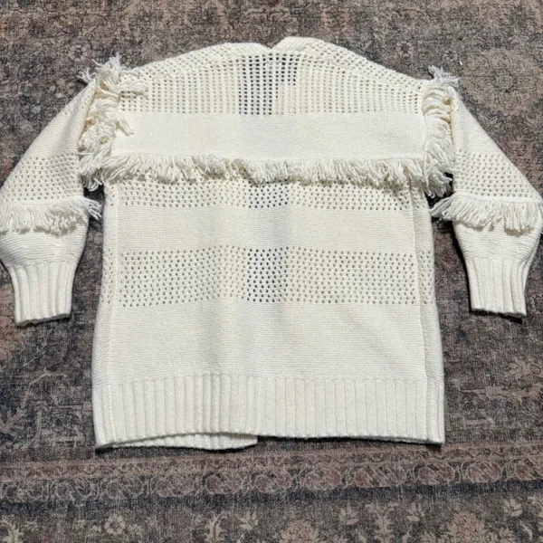 NWT Aerie Real Good Fringe Open Front Cardigan Sweater Cream White S - Image 2