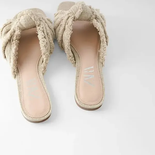Zara Tan Mules with Frayed Detail - Image 2