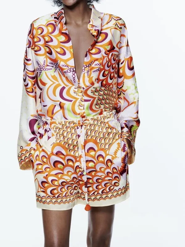 Zara Multicolor Button-Down Blouse — Orange, Purple, Green, White - Image 2