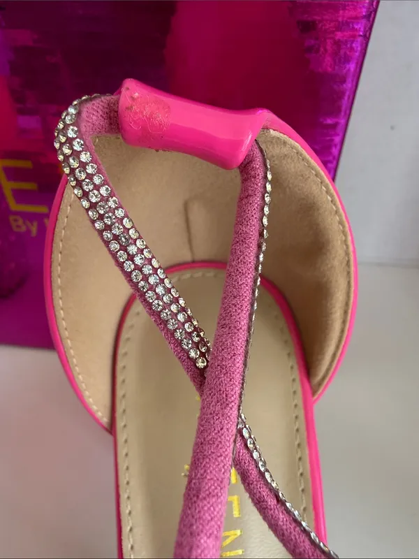 KAYLEEN By Los Angeles Hot Pink Rhinestone Block Heel Sandals - Style Talla - Image 8