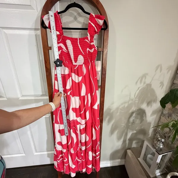 Crystal Doll Red White Smocked Tiered Maxi Dress Ruffle Straps‎ Size S NWT - Image 5