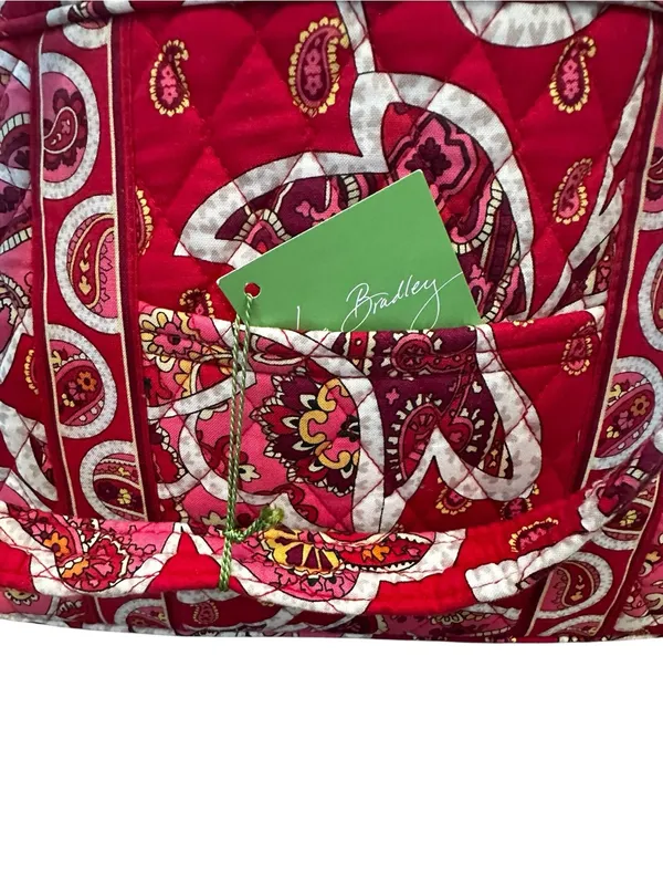 Vera Bradley Mandy Quilted Tote Bag Pink Red Rosy Posies Travel City Casual - Image 5