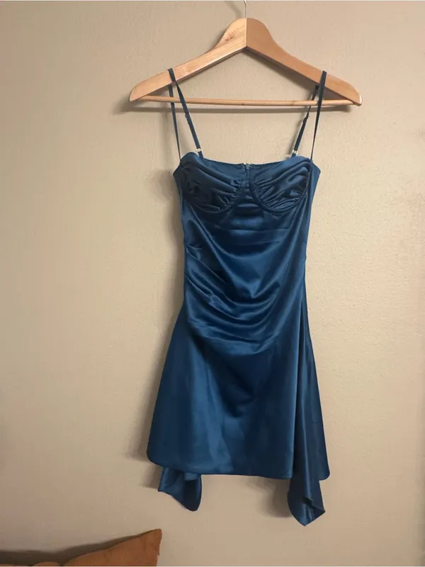 BABYBOO Zahra Teal Satin Mini Dress - Image 2