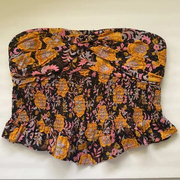 Free People ‘One More Time’ strapless smocked floral peplum tube top, size large - Image 5