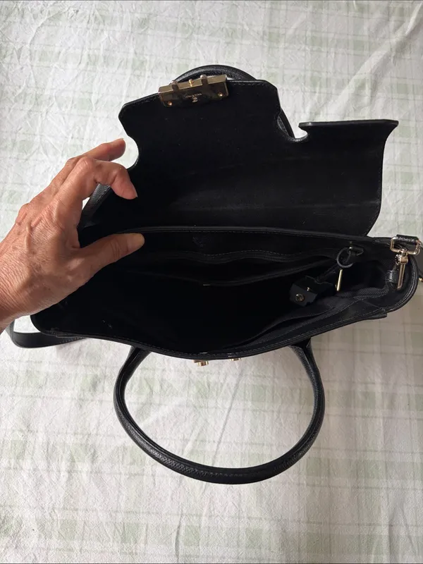 Furla Black Leather Top-Handle Satchel with Gold Hardware - Image 4
