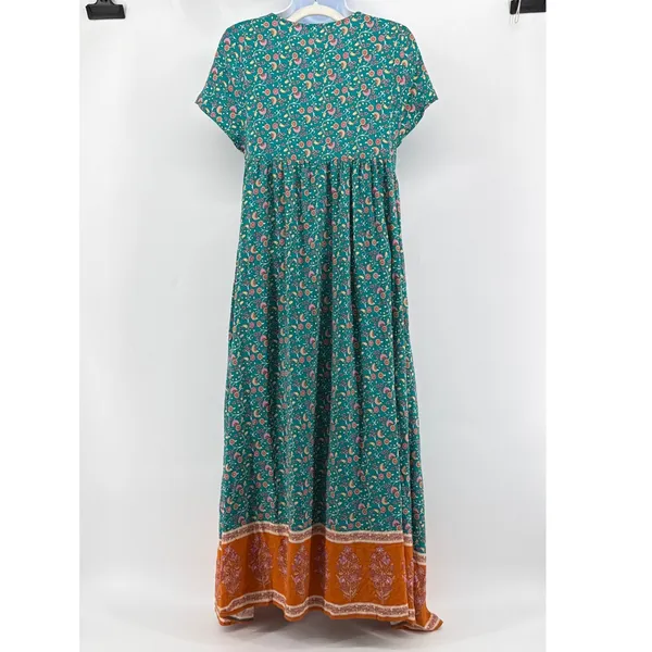 Natural Life Avery Midi Dress‎ Boho Floral Button Front Teal Orange Rayon XS/S - Image 5