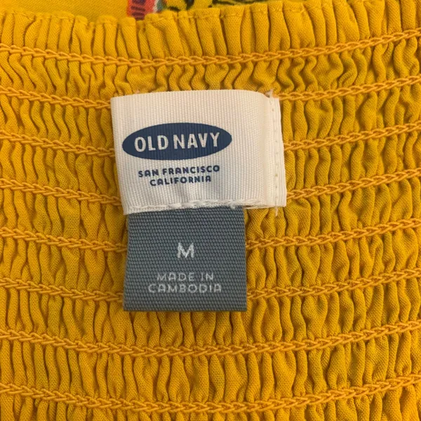 Old Navy Women's M Mustard Yellow‎ Floral Stripe Smocked Tiered Maxi Dress Boho - Image 5