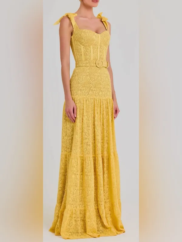 NEW NADINE MERABI Miranda Lace Yellow Belted Gown sz 12 - Image 3