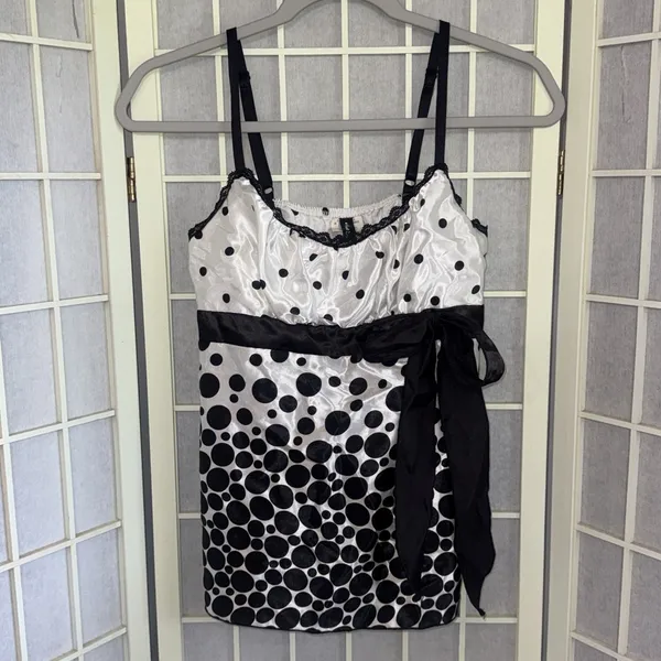 Heart Soul Polka Dot Satin Y2K Coquette Indie Sleaze Camisole Medium - Image 2
