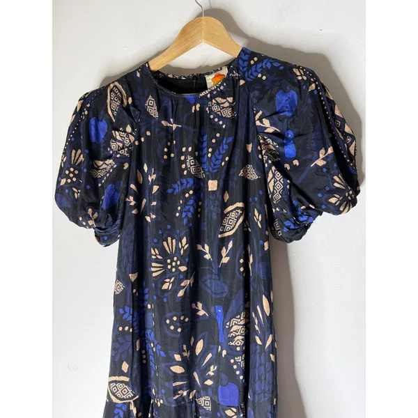 Farm Rio Black Blue Botanical Puff Sleeve Ruffle Mini Dress XS 303768 - Image 3