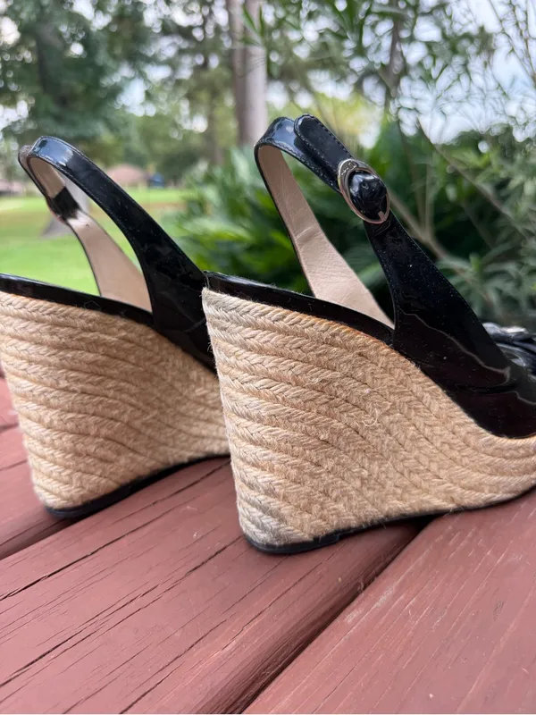 2010 Christian Dior Black Patent Bow Espadrille Wedges 8.5 $795 - Image 8