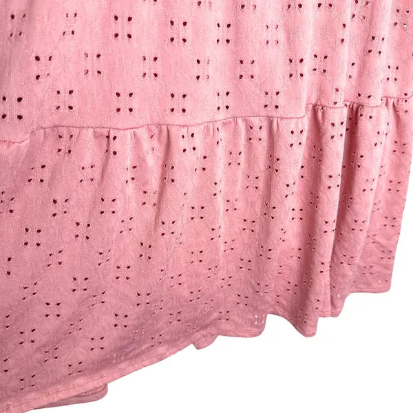 SPLA Eyelet Tie Shoulder Tiered Mini Dress Size Large Pink Cottagecore Easter - Image 5