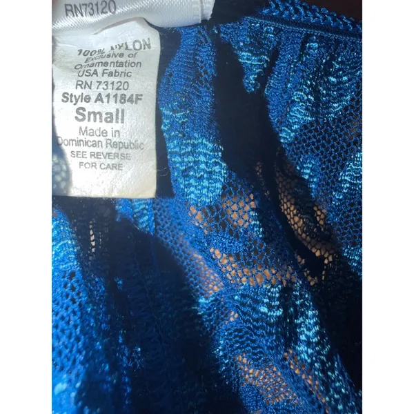 Jaeger Vintage Royal Blue Floral Lace Mini Dress Underwire Ribbon Slip Small A1184F - Image 3