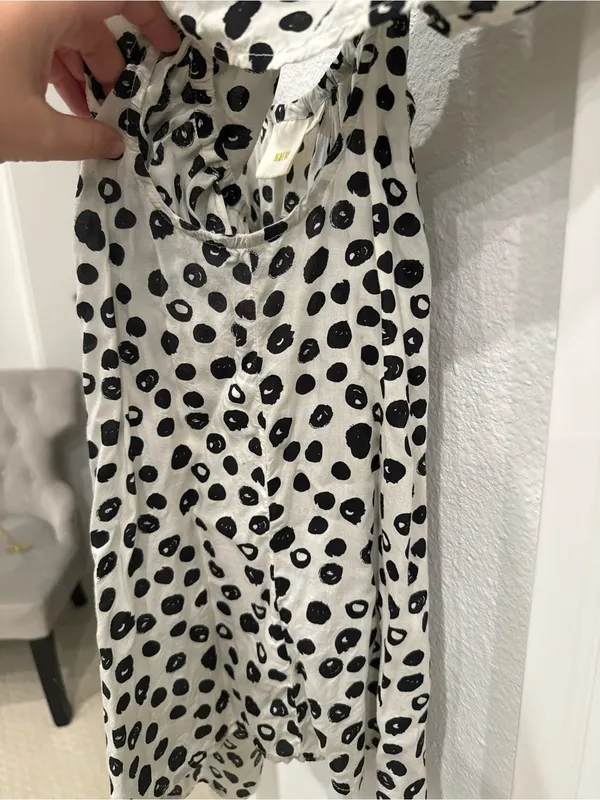 Maeve Anthropologie Polka Dot Peasant Blouse Medium Black White Puff Sleeve Top - Image 5