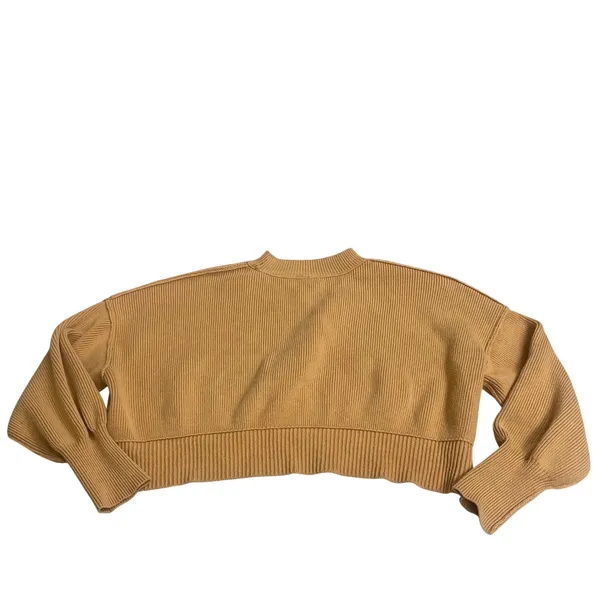 Free People Mustard Yellow Ribbed Cropped Boxy Knit Sweater Womens Small - Image 2