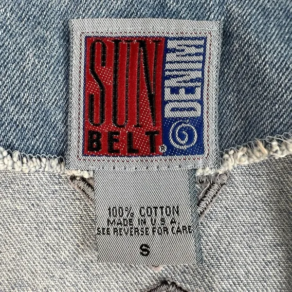 Vintage S Small Denim Jacket‎ Southwest Boho Aztec Embroidered Oversized USA - Image 7