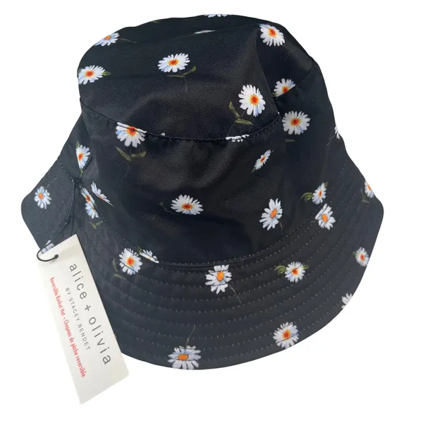 Alice + Olivia NWT Reversible Bucket Hat Black‎ Daisy Floral White - Image 3