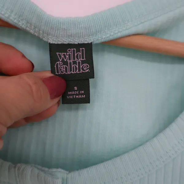 Wild Fable Crop Top Womens S Ribbed Henley Mint Green Short Sleeve Excellent - Image 3