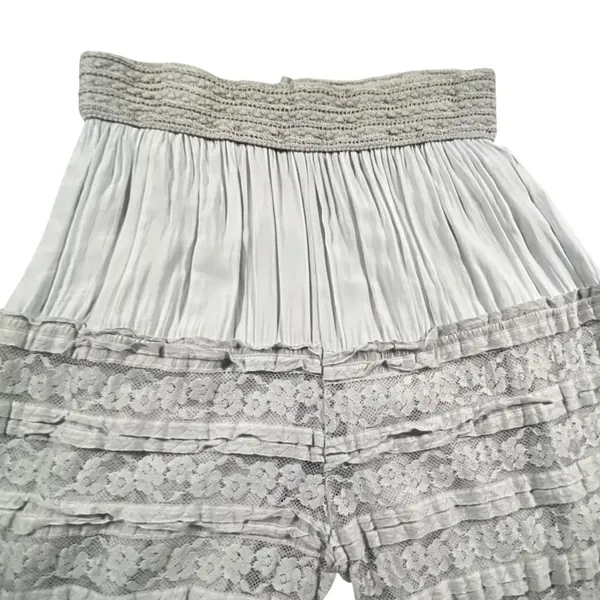 Made in Italy Lace Tiered Wide Leg Pants Womens M L Gray Boho Ruffle Crinkle - Image 4