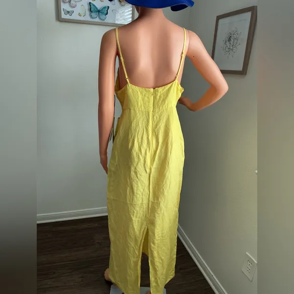 Women's Yellow Cutout Midi Dress - Spaghetti Strap Summer Dress Size 10 - Image 3