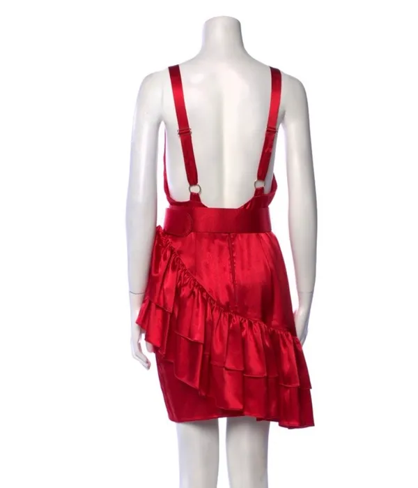 BRONX & BANCO Paloma Belted Silk Mini Dress in Red - Image 3