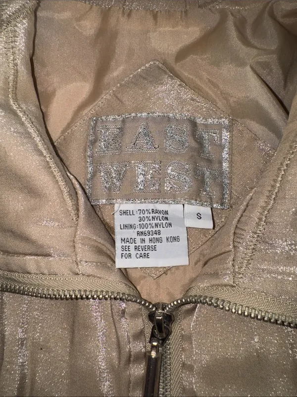 Vintage 80s 90s East West Shiny Metallic Taupe Bomber Jacket S - Image 2