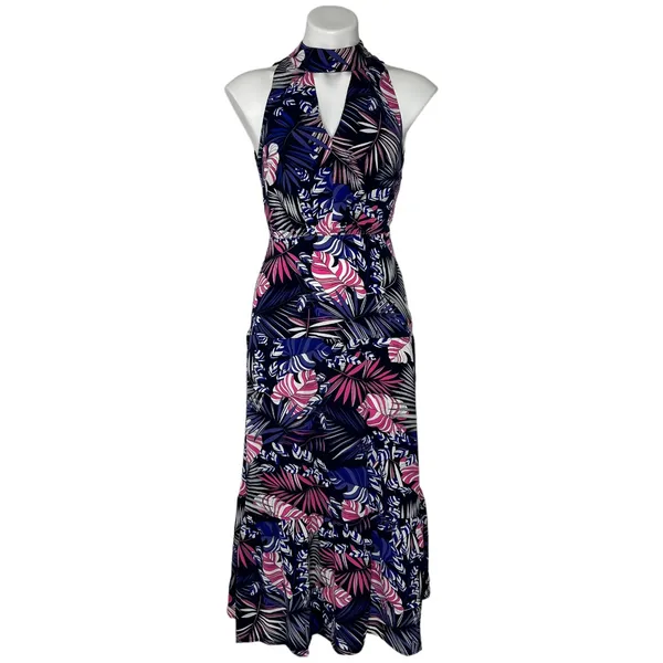 SAM EDELMAN Halter Neck Tiered Maxi Dress in Purple Multi Sleeveless‎ Size 0 - Image 2