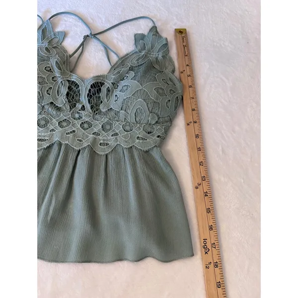 rue21 Fairycore Sage Lace Babydoll Cami Top Smocked Back Cross Straps Large - Image 5