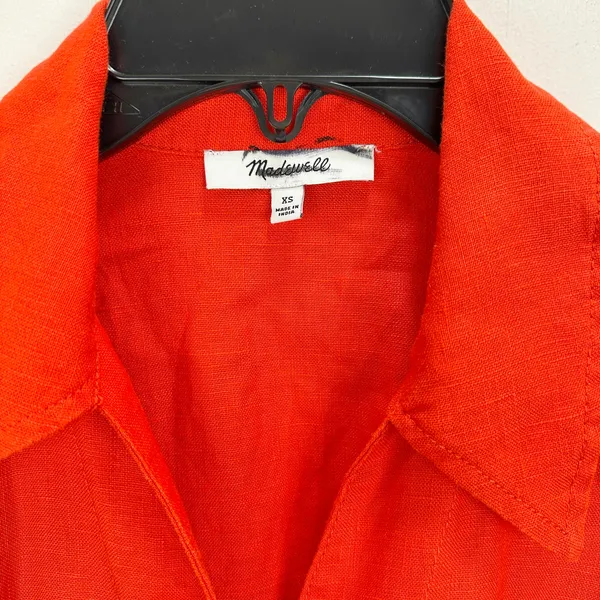 NEW Madewell The Perry Mini Shirtdress 100% Linen Bright Flame Red Minimalist XS - Image 8