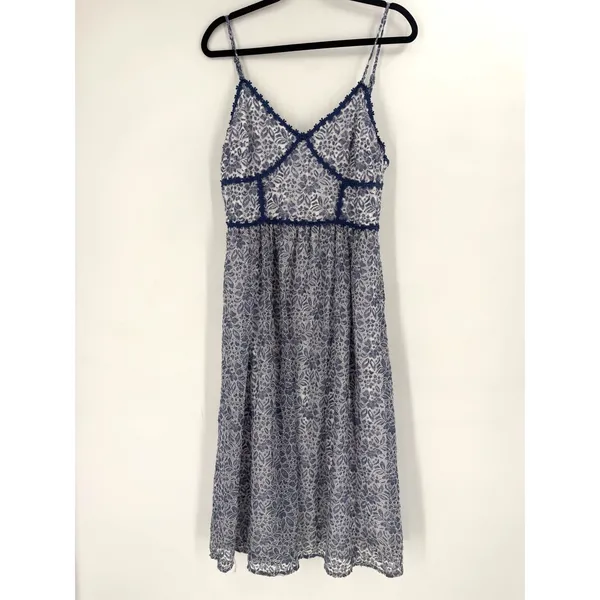 NSR Floral Lace Midi Dress Womens Large Blue White‎ Crochet Trim Cottagecore - Image 2
