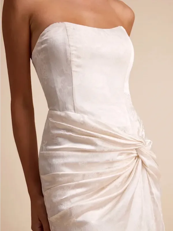 Lulu's Ivory Strapless Satin Twist Gown with High Slit - Image 2