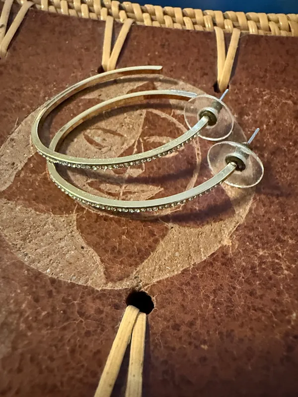 Gold Tone Hoop Earrings with Crystal Accent - Image 2