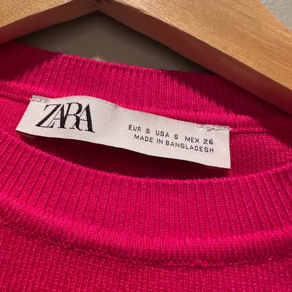 Zara Basic Cropped Knit Top Baby Tee Hot Pink Size‎ Small - Image 4