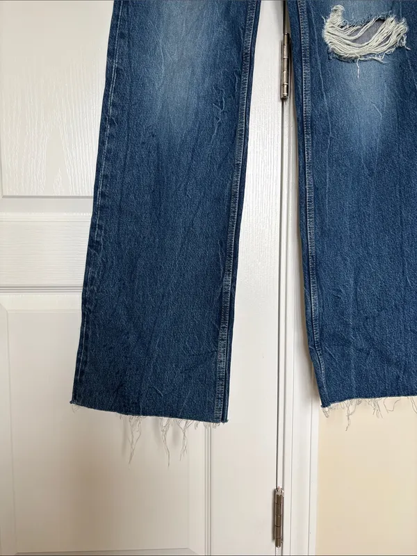 ZARA Wide Leg Distressed Jeans Size 2 dark wash - Image 7