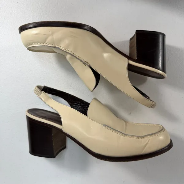 VTG‎ 90s Anne Klein 8 Slingback Chunky Loafer Bratz Block Heel Leather Tan Italy - Image 4