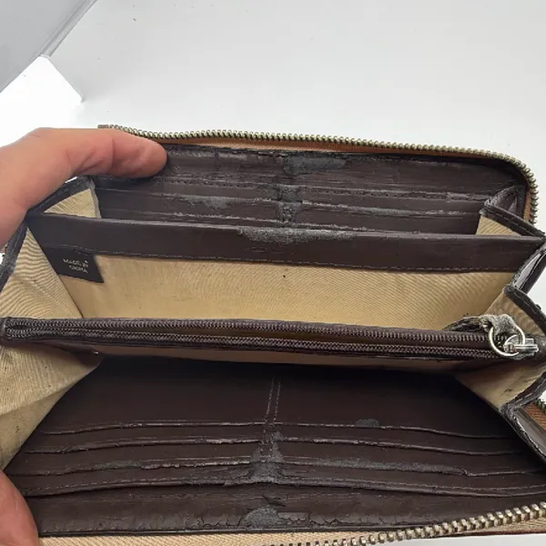 Coach Signature C Zip Around Brown Coated Canvas Wallet - Image 6