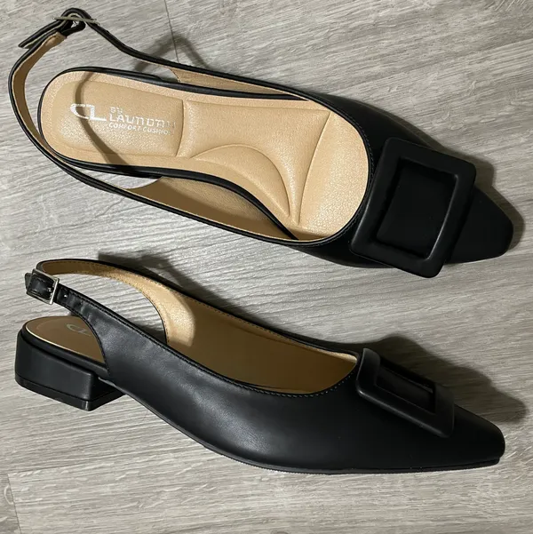 CL by Laundry Black Leather Pointed Toe Kitten Heel Flat/Pump - Image 5