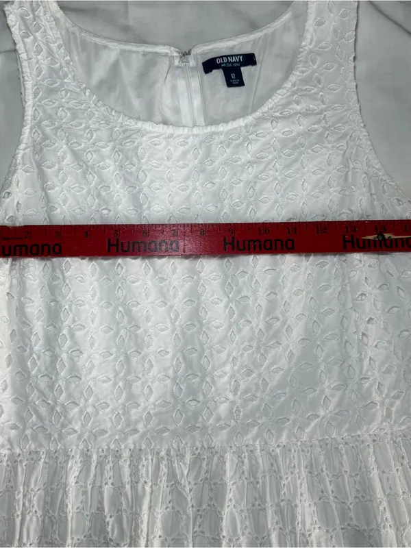 Old Navy Lined Y2K Dress Size 12 Cotton Tank Peasant Cottage core White Eyelet - Image 6